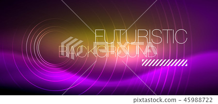 Neon glowing techno lines, hi-tech futuristic abstract background template with square shapes 45988722