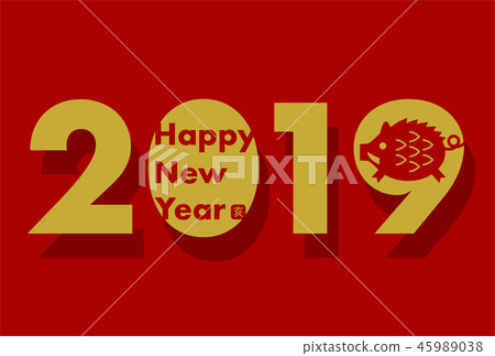 New year's card rooster year boar illustration logo mark red New year's card rooster year boar illustration logo mark red 45989038
