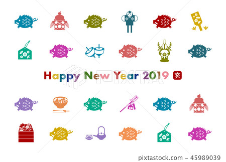 2019 New Year's card New Year Japanese culture illustration 45989039