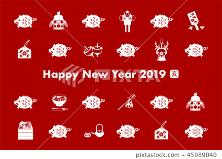 2019 New Year's card New Year Japanese culture illustration red background 45989040