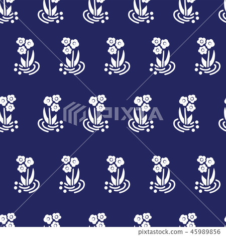 Vintage folk flowers white on blue repeating vector background. Scattered florals seamless pattern. Small flowers, Scandinavian style. For folk fabric, girl, nursery, page fill, digital paper, banner 45989856