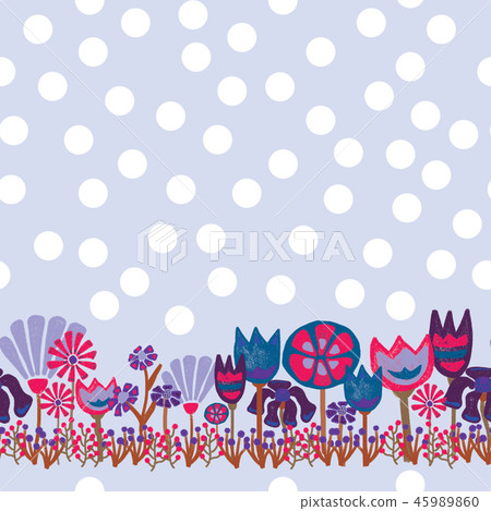 Retro flowers meadow purple violet red green white polka dots seamless pattern border Retro flowers meadow purple violet red green white polka dots seamless pattern border 45989860