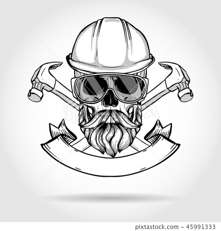 Hand drawn sketch, skull with axes Hand drawn sketch, skull with axes 45991333