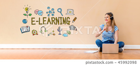 E-Learning with woman using a laptop computer E-Learning with woman using a laptop computer 45992098