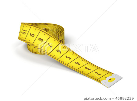 3d rendering of partly rolled out yellow measuring tape isolated on white background. 45992239