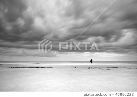 Fisherman in storm dramatic sea Fisherman in storm dramatic sea 45993228