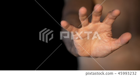 Caucasian man right hand be quiet symbol Caucasian man right hand be quiet symbol 45993232