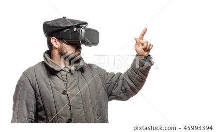Old fashioned man immersed in virtual reality 45993394
