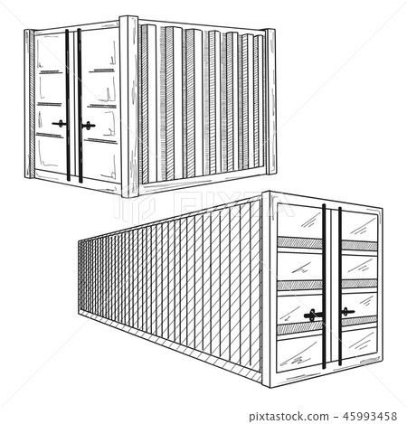 Sketch different containers. Hand drawn vector set 45993458