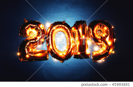 New Year 2019 Bright metallic gold balloons figures, Christmas, New Year Balloon with glitter stars New Year 2019 Bright metallic gold balloons figures, Christmas, New Year Balloon with glitter stars 45993891