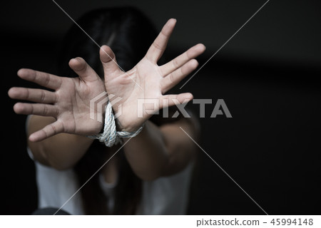Woman hand were tied with a rope. Stop Violence, Terrified, Huma 45994148