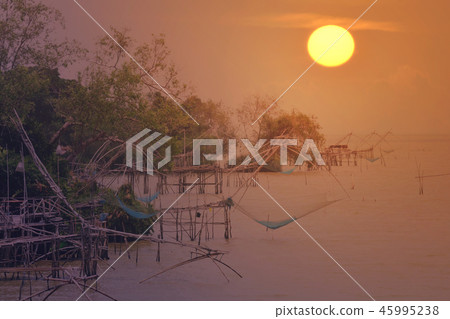Klong Pak Pra in morning fisherman village Klong Pak Pra in morning fisherman village 45995238