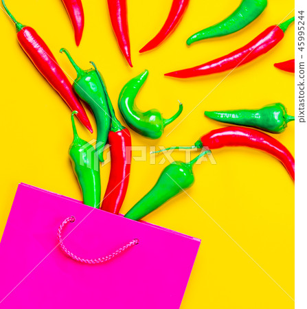 Above view at Chili pepper and shopping bag 45995244