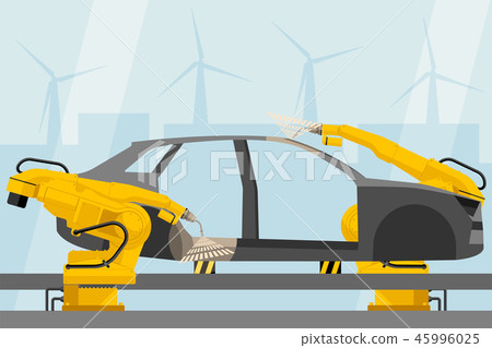 Welding robots on the car assembly line.  45996025