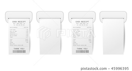 Vector Realistic 3d Paper Printed Sales Shop Receipt Set with Barcode Closeup Isolated on White Vector Realistic 3d Paper Printed Sales Shop Receipt Set with Barcode Closeup Isolated on White 45996395