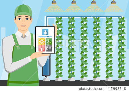 Farmer with digital tablet in greenhouse Farmer with digital tablet in greenhouse 45998548