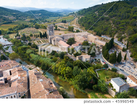 Aerial view of abbey of Saint Mary in Lagrasse Aerial view of abbey of Saint Mary in Lagrasse 45998549