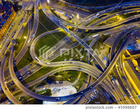 Aerial view of highway grade separation at night Aerial view of highway grade separation at night 45998607