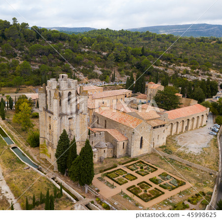 Aerial view of Castle of Abbey Sainte-Marie d'Orbieu in Lagrasse Aerial view of Castle of Abbey Sainte-Marie d'Orbieu in Lagrasse 45998625