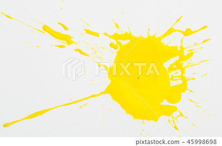 Yellow paint spots on paper, colorfull artistic image on white background 45998698