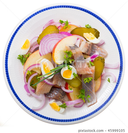 Top view of herring with apples Top view of herring with apples 45999105