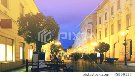 View on night streets of Gyor is colorful landmark of Hungary View on night streets of Gyor is colorful landmark of Hungary 45999153