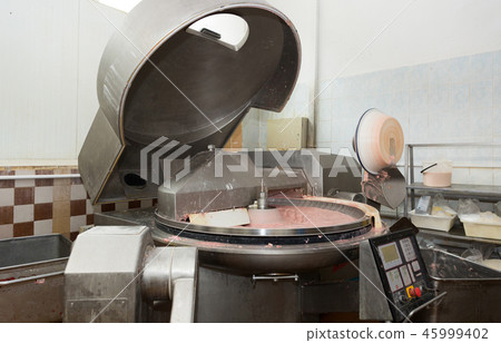 Making meat batter in bowl chopper Making meat batter in bowl chopper 45999402