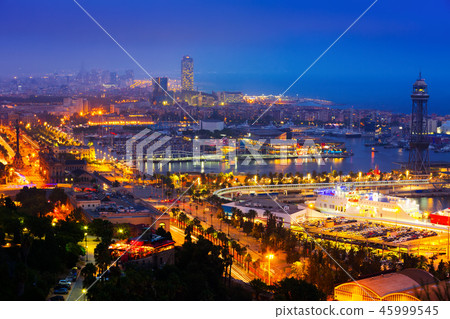 View to Port Vell at Barcelona in night View to Port Vell at Barcelona in night 45999545