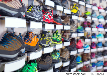 Image of colorful sneakers on shelves Image of colorful sneakers on shelves 46000261