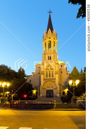 Evening view at Esglesia Major tower in Barcelona 46000536
