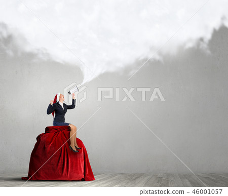 Santa woman making announcement Santa woman making announcement 46001057