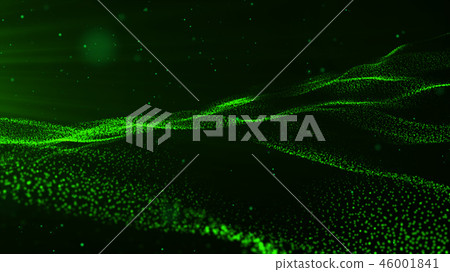 Digital green color wave particles and bokeh - Stock Illustration ...