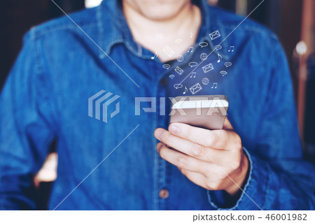 Businessman using mobile online icon social  46001982