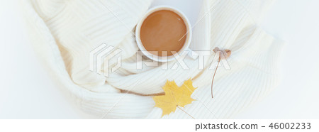 Cozy white warm sweater and Coffee Cup Autumn mood Cozy white warm sweater and Coffee Cup Autumn mood 46002233