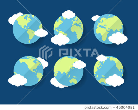 Cartoon Globe Different View Set on a Blue. Vector 46004081