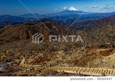 Mountain climbers and Mt. Fuji going directly under Tanzawa and Tonotake 46004447
