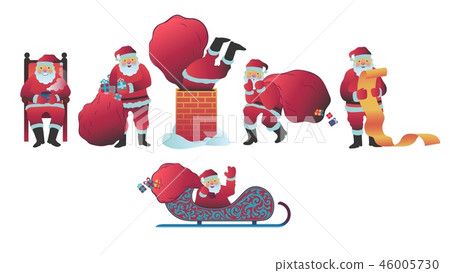Santa Claus vector illustration set in flat... - Stock Illustration ...