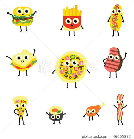 Vector illustration set of food cartoon characters in flat style. Vector illustration set of food cartoon characters in flat style. 46005883