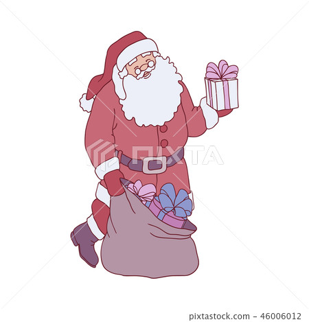 Vector Sketch Santa Claus Presents Boxes Bag Stock