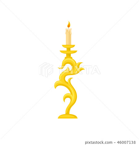 Candle in golden candlestick, curve vintage candle holder vector Illustration on a white background Candle in golden candlestick, curve vintage candle holder vector Illustration on a white background 46007138