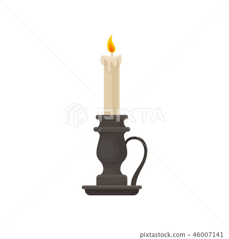 Burning candle in vintage candle holder, candlestick, vector Illustration on a white background Burning candle in vintage candle holder, candlestick, vector Illustration on a white background 46007141