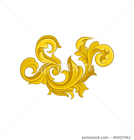 Luxurious baroque ornament. Golden floral pattern. Decorative vector element for postcard or wedding Luxurious baroque ornament. Golden floral pattern. Decorative vector element for postcard or wedding 46007462