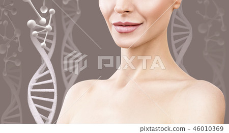 Portrait of sensual woman among DNA chains. 46010369