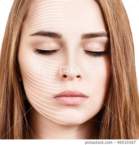 Graphic lines shows facial lifting effect on skin. Graphic lines shows facial lifting effect on skin. 46010387