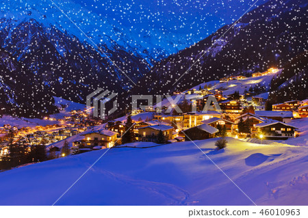 Mountains ski resort Solden Austria at sunset Mountains ski resort Solden Austria at sunset 46010963