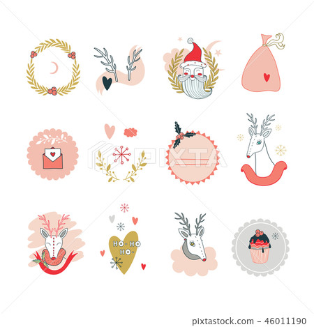 Christmas New Year hand drawn design elements set - Stock Illustration ...
