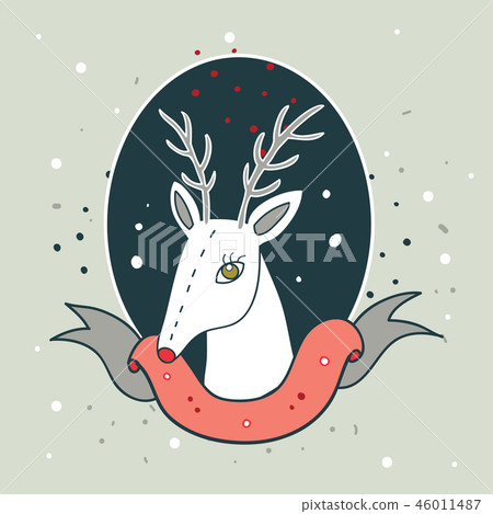 Christmas deer New Year greeting card template - Stock Illustration ...