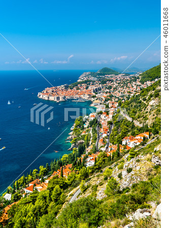 Aerial view of Dubrovnik with the Adriatic Sea in Croatia Aerial view of Dubrovnik with the Adriatic Sea in Croatia 46011668