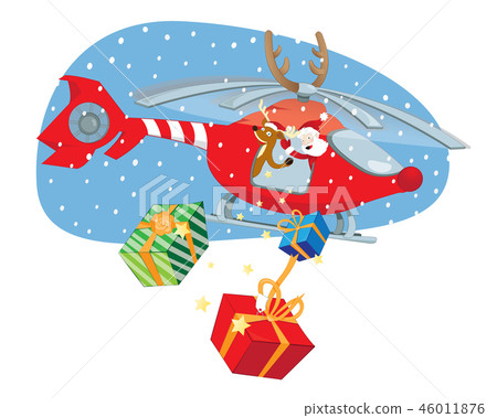Funny Santa Claus and Reindeer delivering gifts Funny Santa Claus and Reindeer delivering gifts 46011876