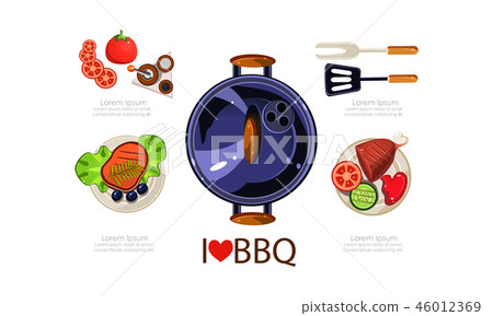 Barbecue icons set, grilling equipment, grilled food menu design elements flat vector Illustration Barbecue icons set, grilling equipment, grilled food menu design elements flat vector Illustration 46012369